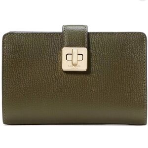 Kate Spade Phoebe Refined Grain Leather Medium Wallet Seaweed / Green NWT